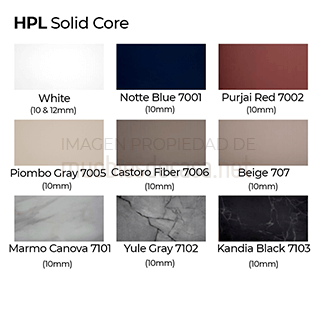 Colores tablero HPL solid Core